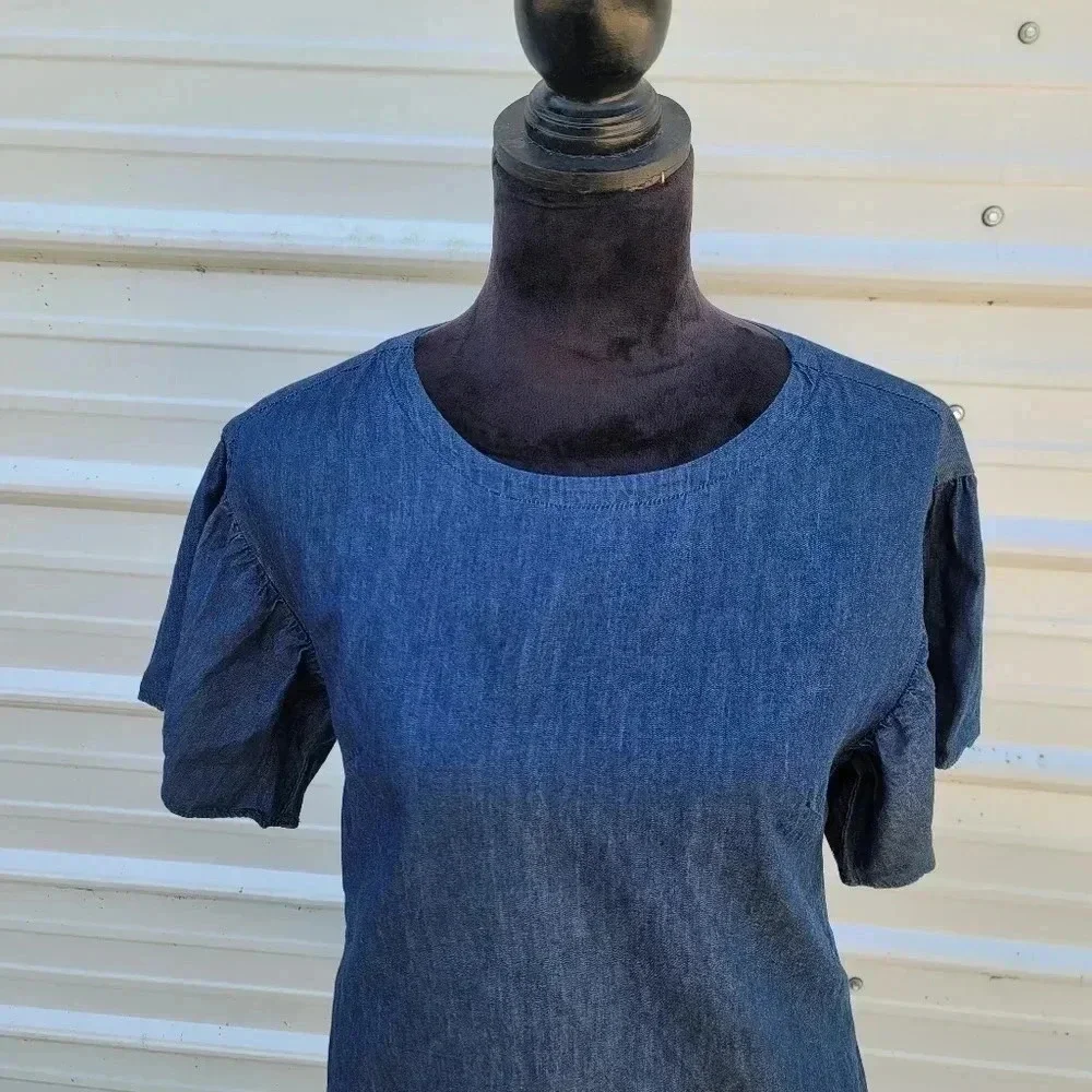 NWT $56 Westport Women's Sz XS Denim Soft Shift Breathable Boat Neck Blue Dress